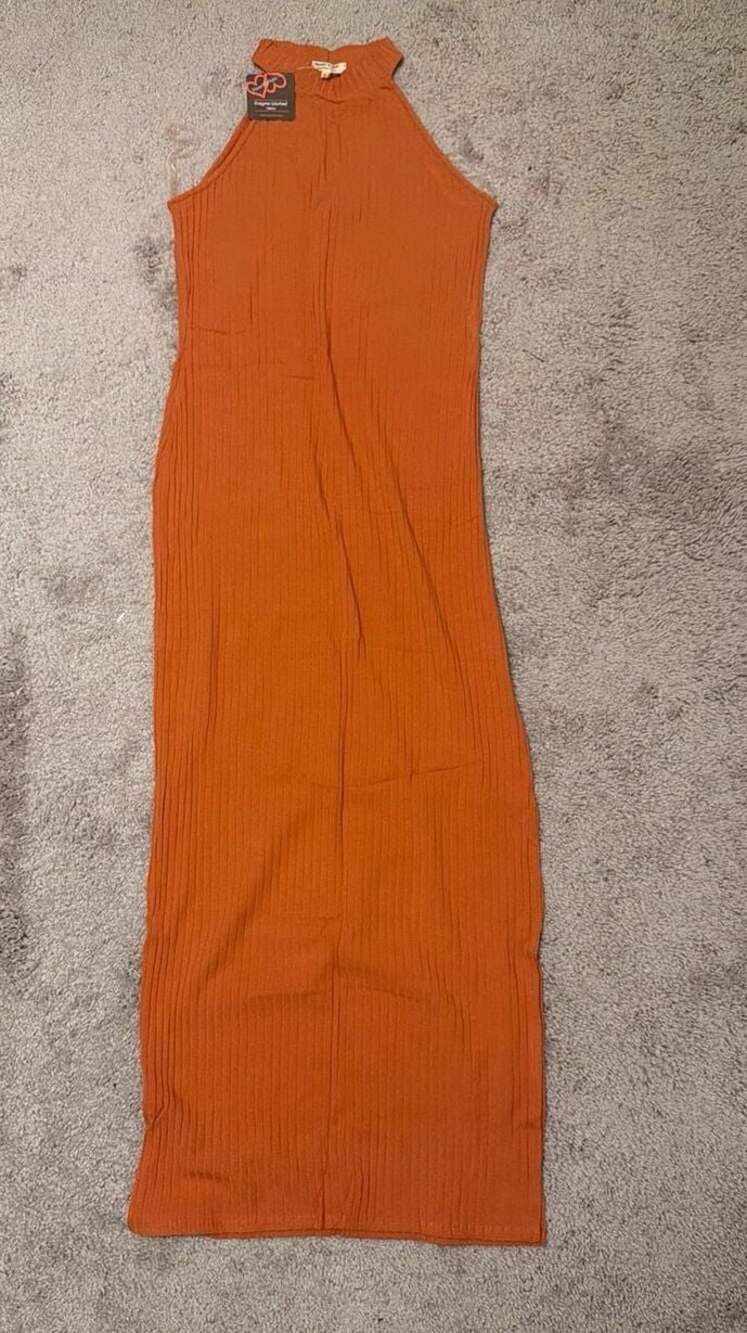 Heart & Hips Orange Ribbed High Neck Maxi Dress Size L